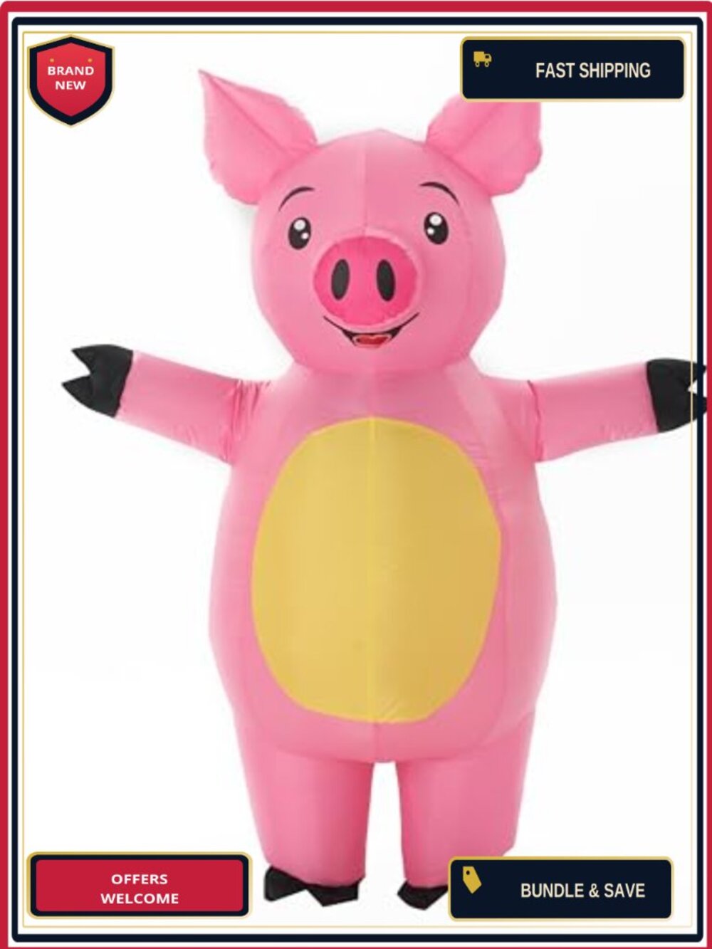 Adult Inflatable Pink Pig Costume Polyester Blow Up Animal Halloween Party